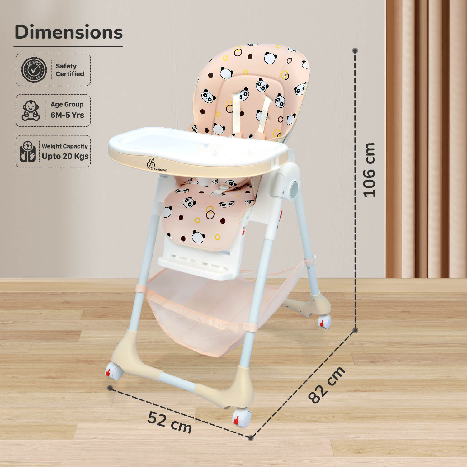 R for Rabbit Marshmallow High Chair - 7 Level Height Adjustment, 3 Recline Modes, Adjustable & Removable Double Meal Tray, 6 months-5 years