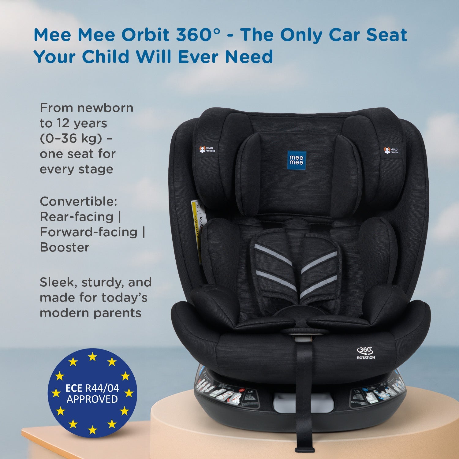 360°  Black Rotating Convertible Car Seat*