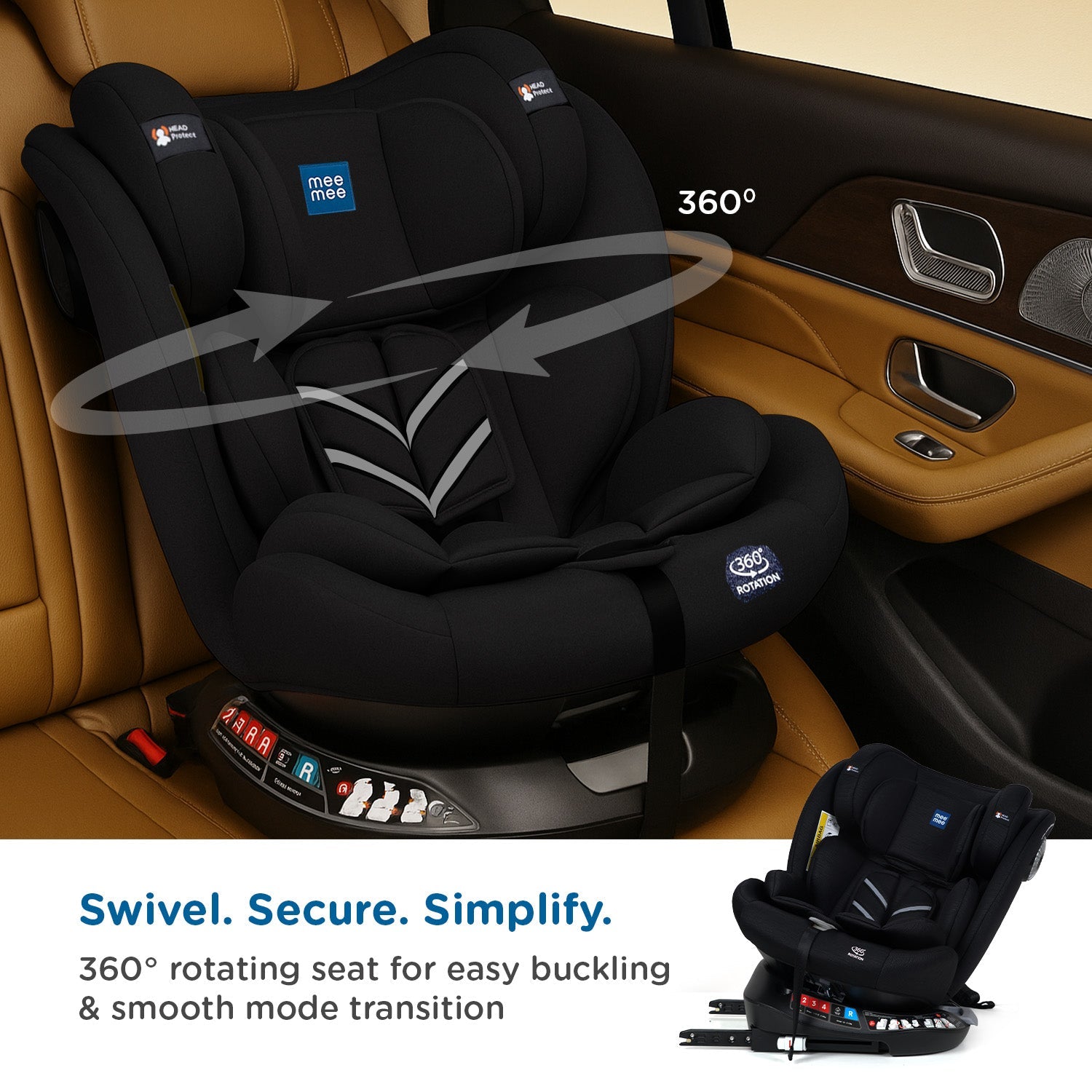360°  Black Rotating Convertible Car Seat*