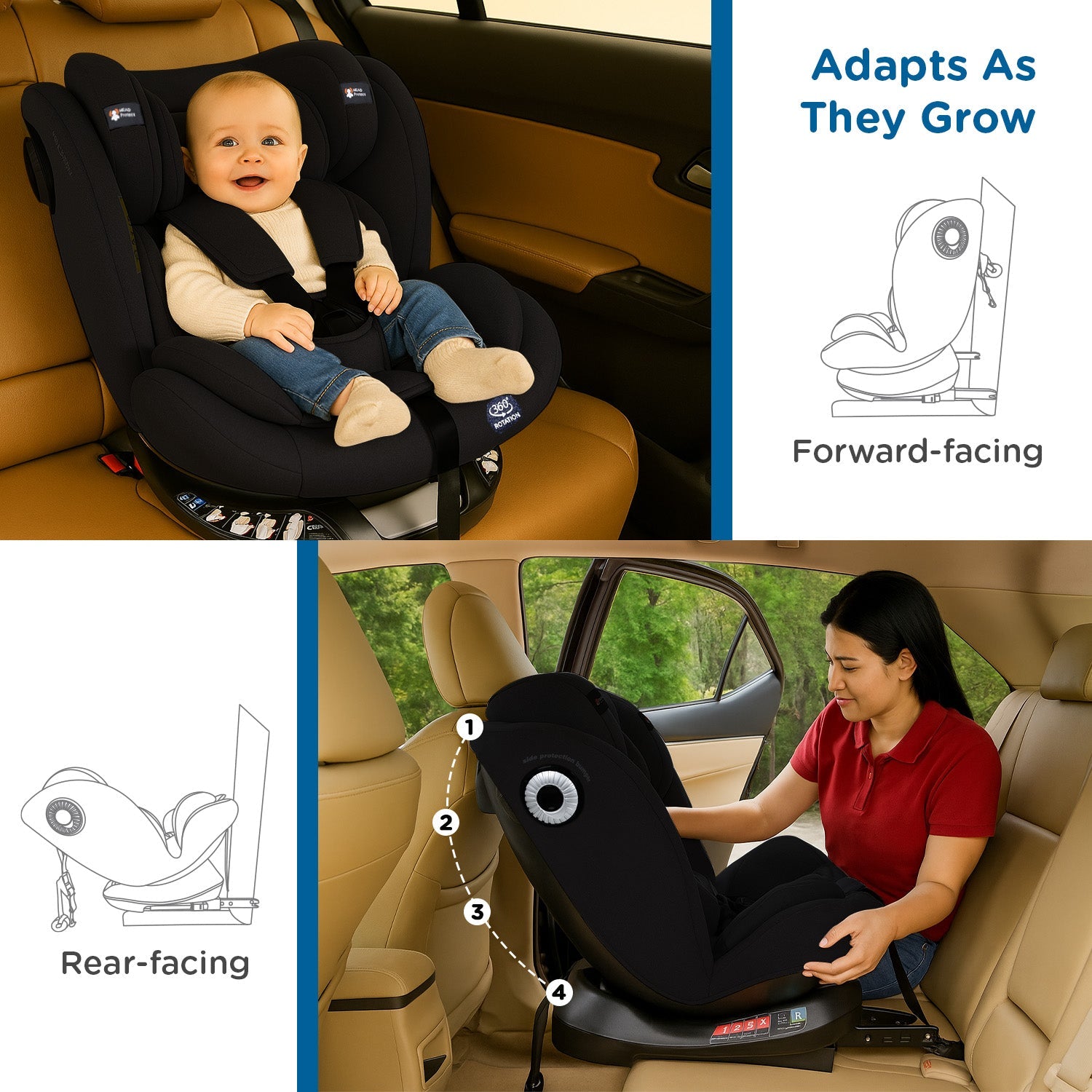 360°  Black Rotating Convertible Car Seat*