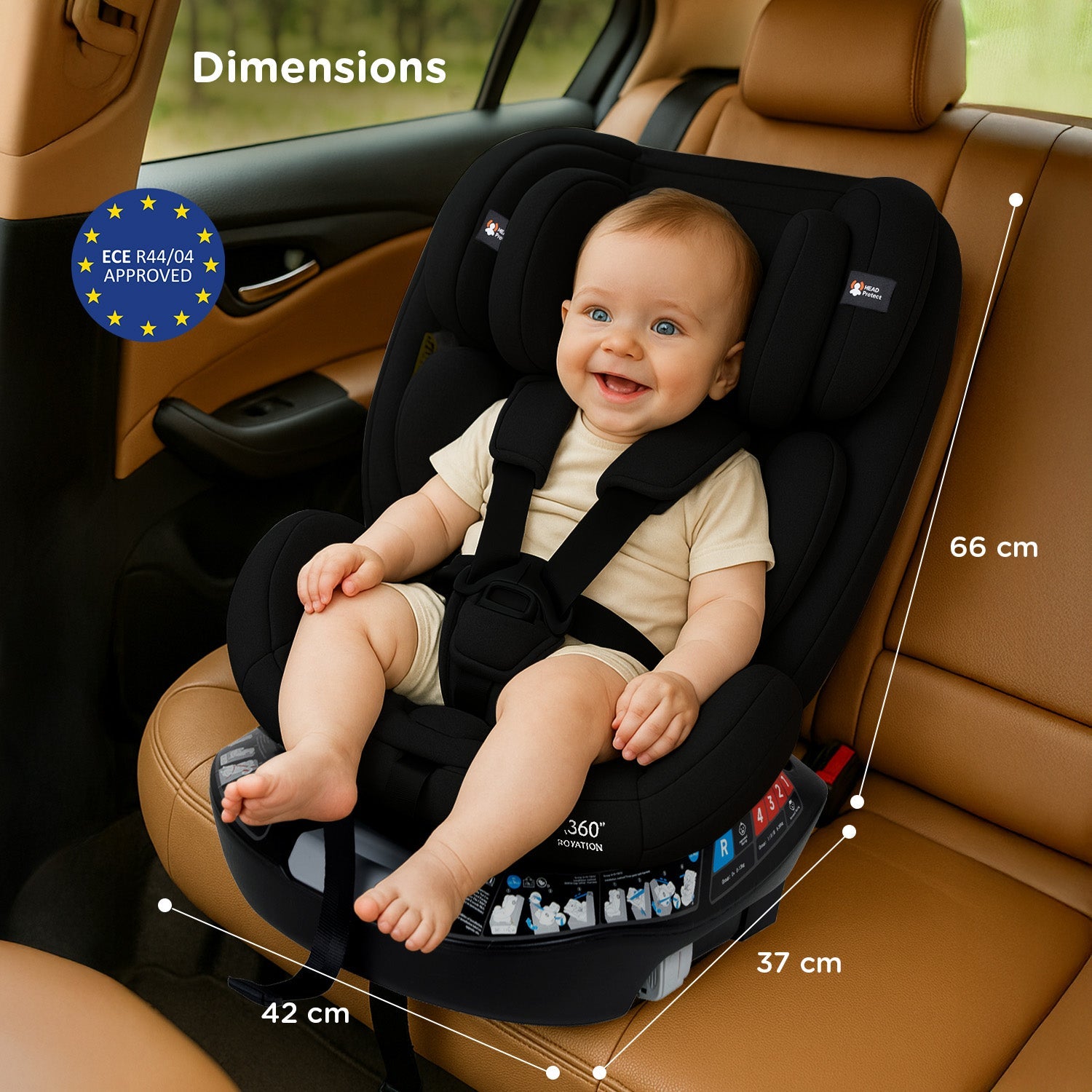 360°  Black Rotating Convertible Car Seat*