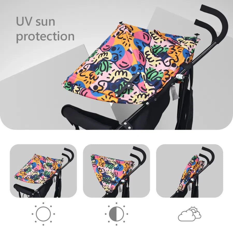 Pixie Buggy Stroller - Easy to Fold & Store, UV Sun Protection Canopy, Rear Brakes, Storage bag