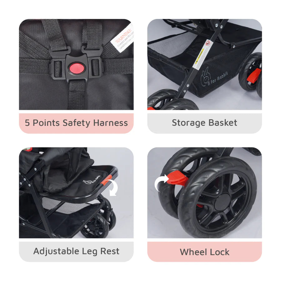 R for Rabbit Lollipop Lite Stroller - Travel Friendly, Easy To Fold, Reversible Handle, Wheel Lock, Adjustable Leg Rest