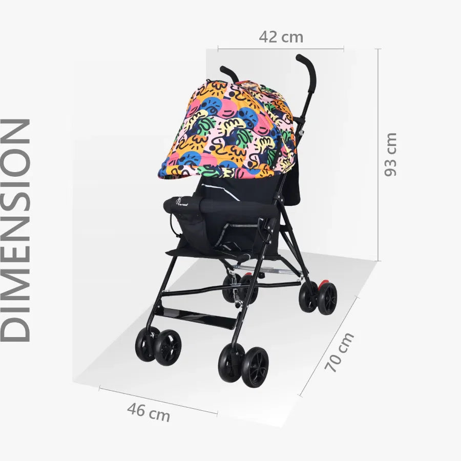 Pixie Buggy Stroller - Easy to Fold & Store, UV Sun Protection Canopy, Rear Brakes, Storage bag