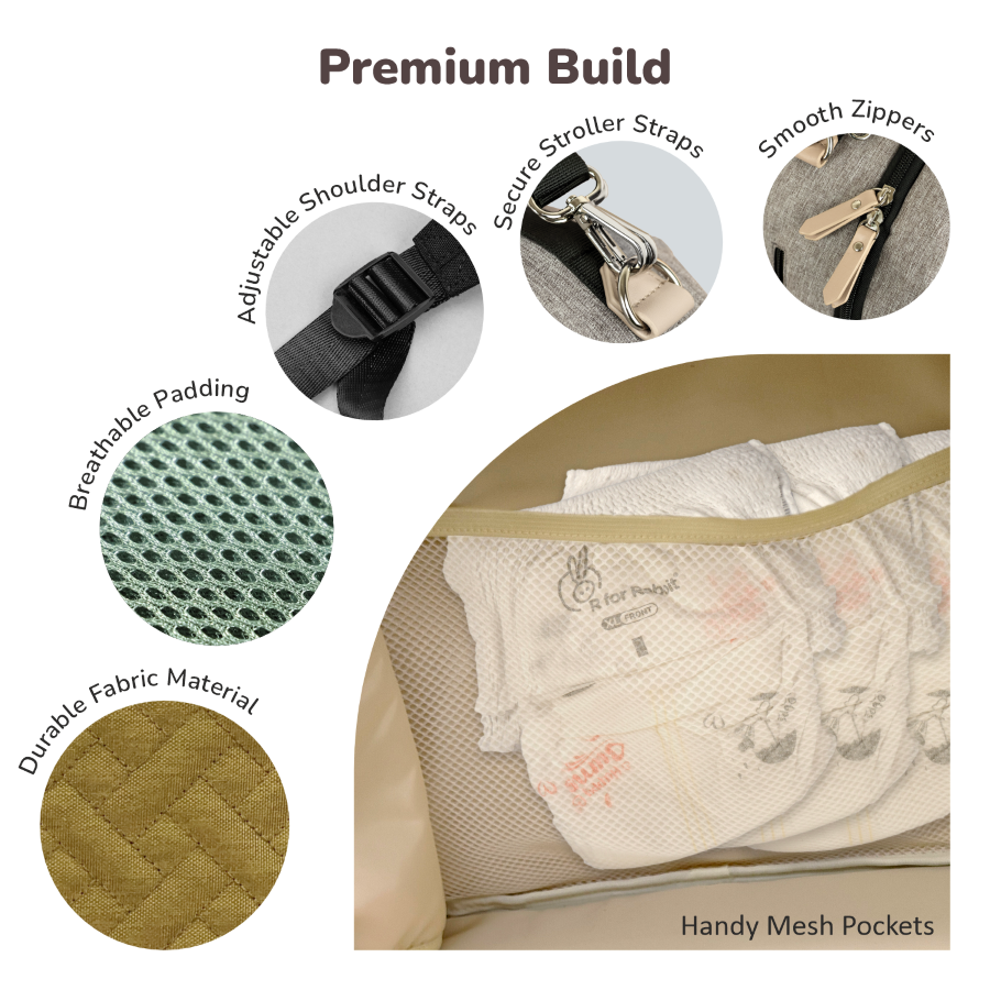 R for Rabbit Caramello Truffle – Large Capacity Diaper Bag with Stroller Attachment