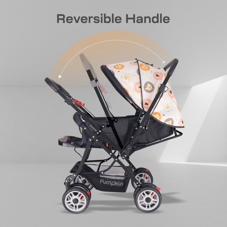 Kiddie Kingdom Stroller - 3 Position Recline, Easy Fold, Reversible Handle, Rear Wheel Brakes