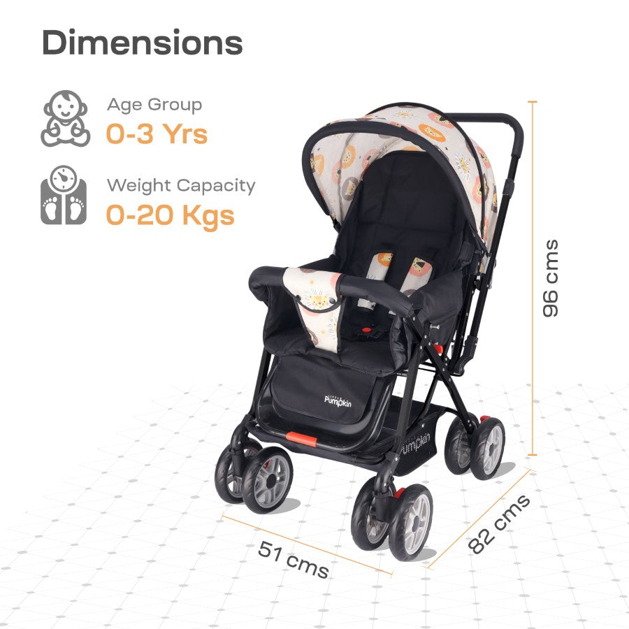 Kiddie Kingdom Stroller - 3 Position Recline, Easy Fold, Reversible Handle, Rear Wheel Brakes