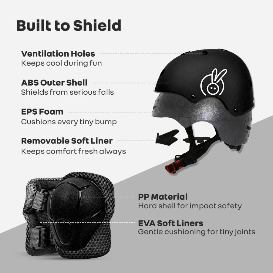 R for Rabbit Safe Play Protective Gear Set for Kids – Helmet, Knee, Elbow & Wrist Pads (Age 3–7 Years)