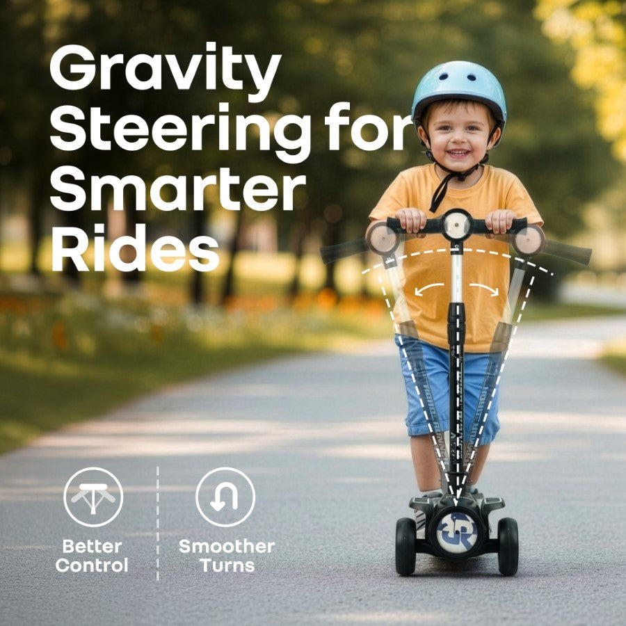 R for Rabbit Road Runner Neo Kids Scooter with LED PU Wheels, Music, Gravity Steering, 4-Level Height Adjustment & BIS Certified Safety (3+ Years)