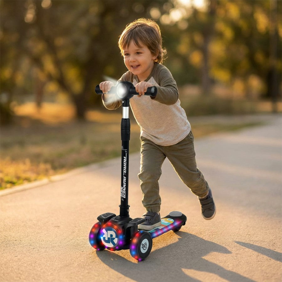 R for Rabbit Road Runner Neo Kids Scooter with LED PU Wheels, Music, Gravity Steering, 4-Level Height Adjustment & BIS Certified Safety (3+ Years)