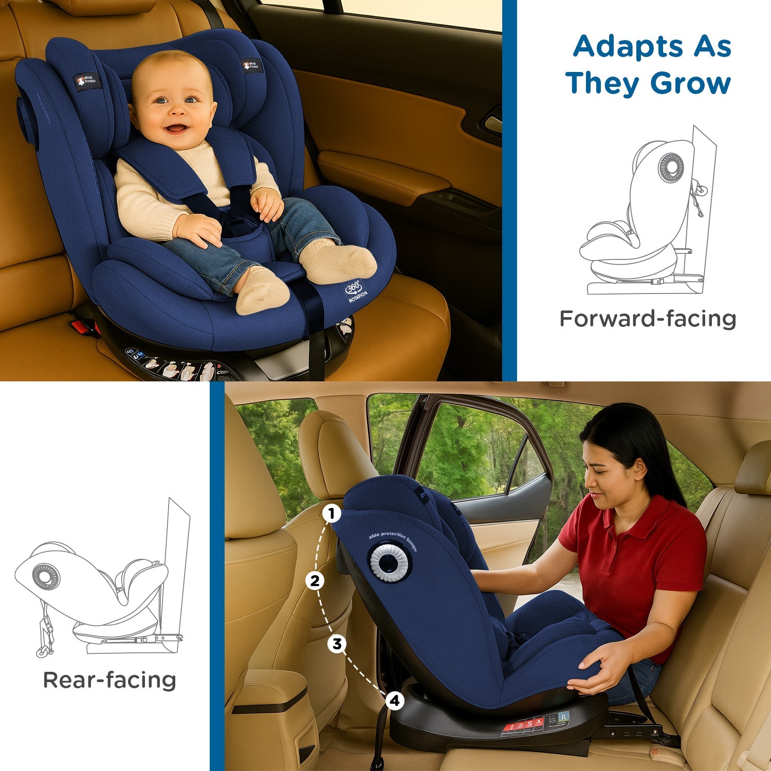 mee mee 360°  Dark Blue Rotating Convertible Car Seat*
