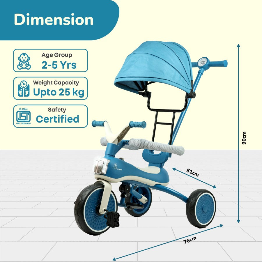 R for Rabbit Tiny Toes Karizma - Luxury 3-in-1 Smart Tricycle for Kids 2 to 5 Years with Music & Canopy