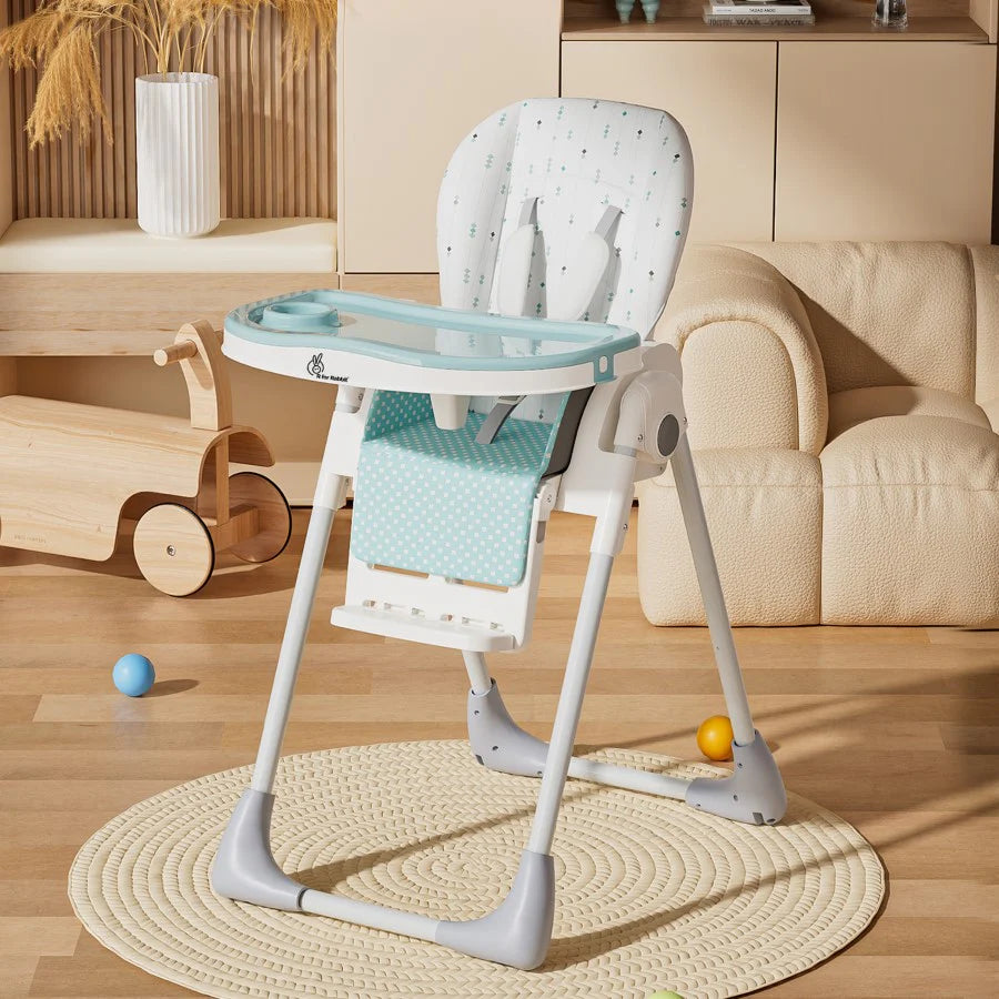 R for Rabbit Marshmallow Lite High Chair - 6 Level Height Adjustment, 3 Recline Modes, Adjustable & Removable Meal Tray