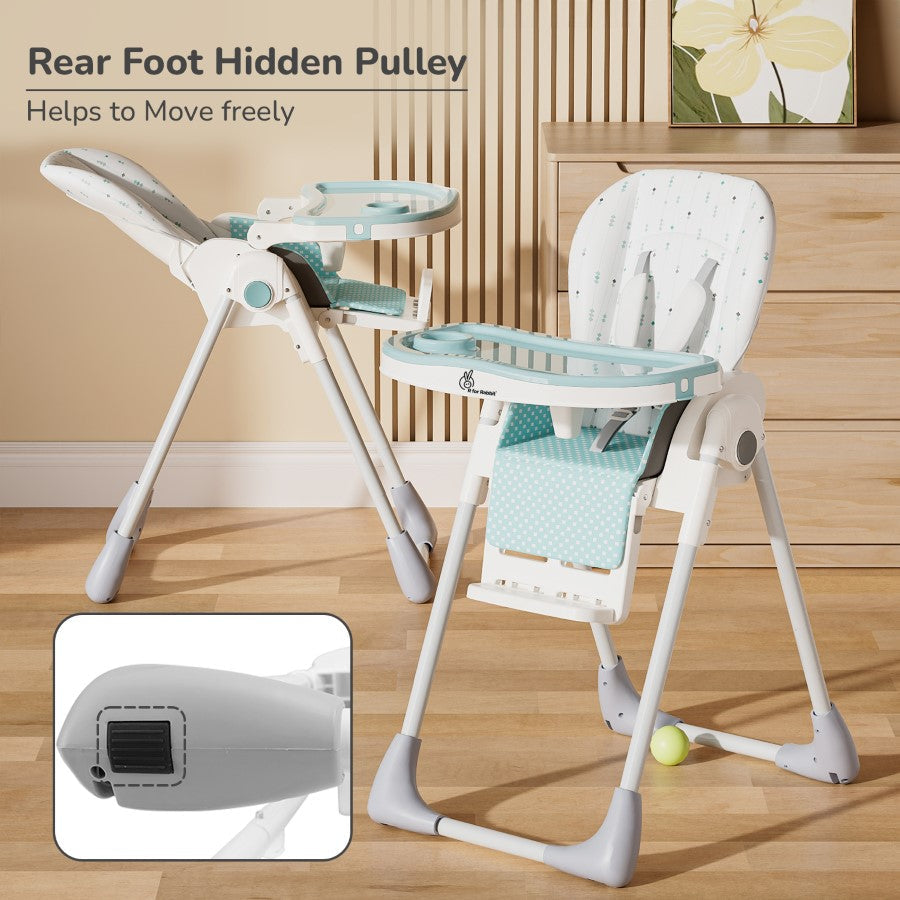 R for Rabbit Marshmallow Lite High Chair - 6 Level Height Adjustment, 3 Recline Modes, Adjustable & Removable Meal Tray