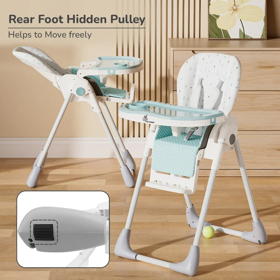 R for Rabbit Marshmallow Lite High Chair - 6 Level Height Adjustment, 3 Recline Modes, Adjustable & Removable Meal Tray