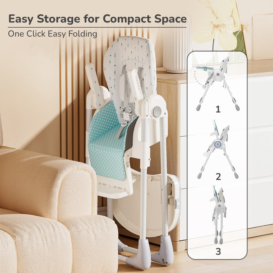 R for Rabbit Marshmallow Lite High Chair - 6 Level Height Adjustment, 3 Recline Modes, Adjustable & Removable Meal Tray