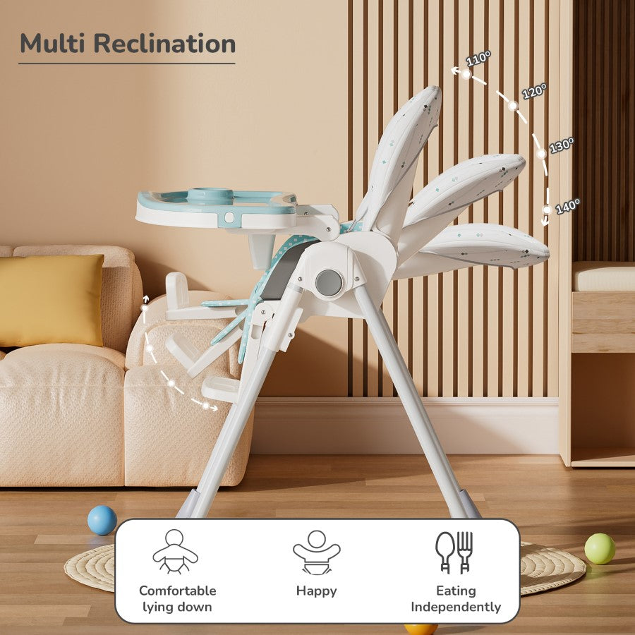 R for Rabbit Marshmallow Lite High Chair - 6 Level Height Adjustment, 3 Recline Modes, Adjustable & Removable Meal Tray