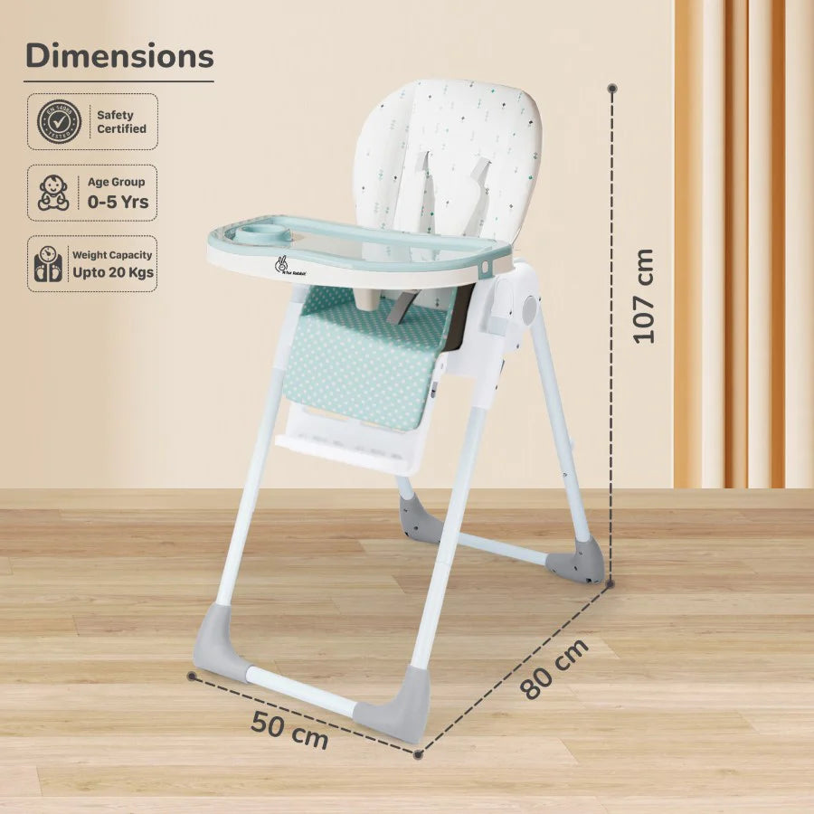 R for Rabbit Marshmallow Lite High Chair - 6 Level Height Adjustment, 3 Recline Modes, Adjustable & Removable Meal Tray