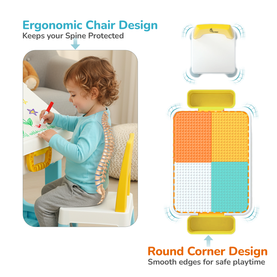 R for Rabbit Little Genius Learner Study Table Set for Kids 4-in-1 Multifunctional Study Table With Portable, Safe & Smart Design