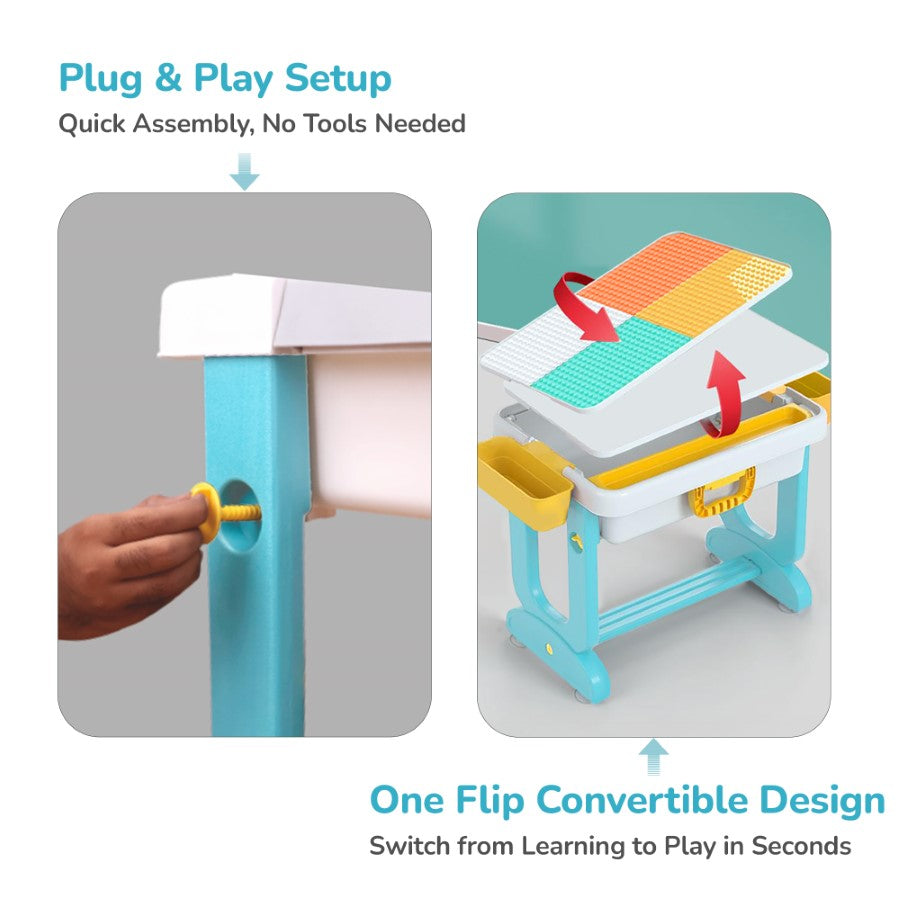 R for Rabbit Little Genius Learner Study Table Set for Kids 4-in-1 Multifunctional Study Table With Portable, Safe & Smart Design