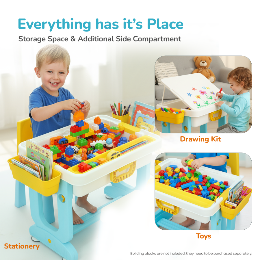 R for Rabbit Little Genius Learner Study Table Set for Kids 4-in-1 Multifunctional Study Table With Portable, Safe & Smart Design