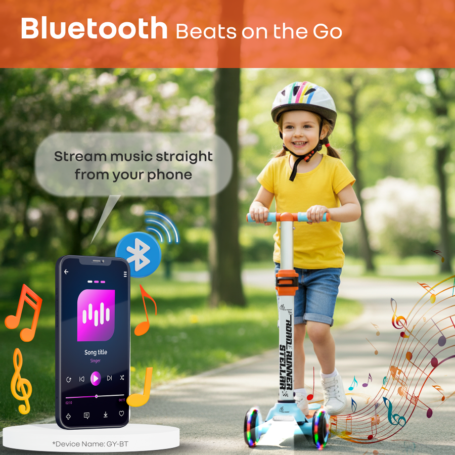 R for Rabbit Road Runner Stellar - LED Scooter for Kids with Bluetooth Music, Adjustable Height & Smooth Ride
