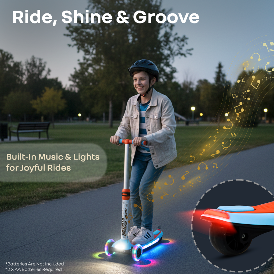 R for Rabbit Road Runner Stellar - LED Scooter for Kids with Bluetooth Music, Adjustable Height & Smooth Ride