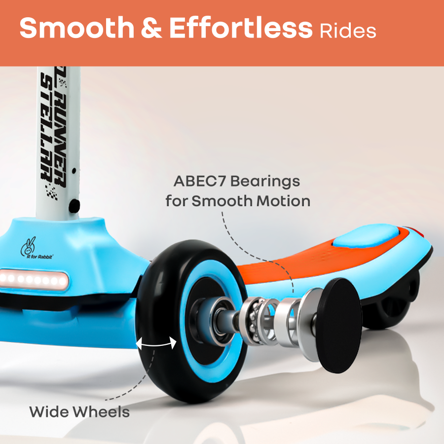 R for Rabbit Road Runner Stellar - LED Scooter for Kids with Bluetooth Music, Adjustable Height & Smooth Ride