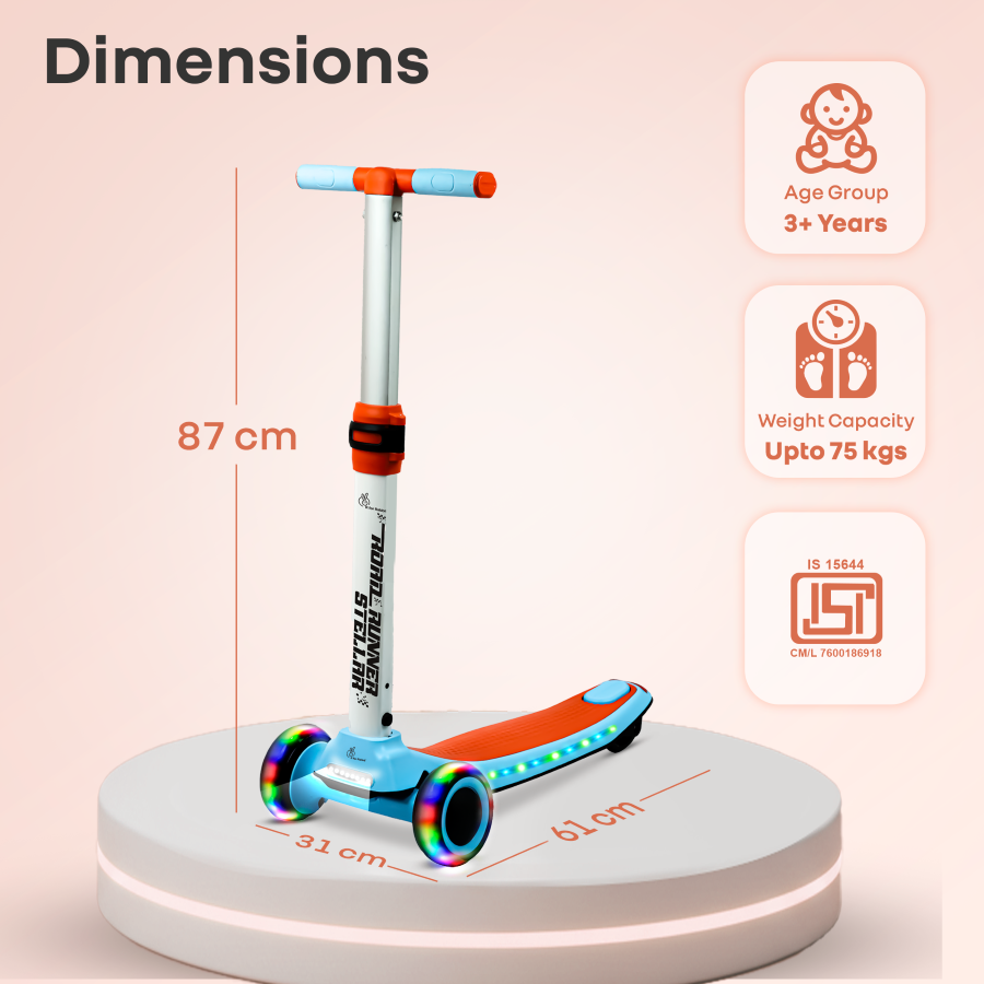 R for Rabbit Road Runner Stellar - LED Scooter for Kids with Bluetooth Music, Adjustable Height & Smooth Ride