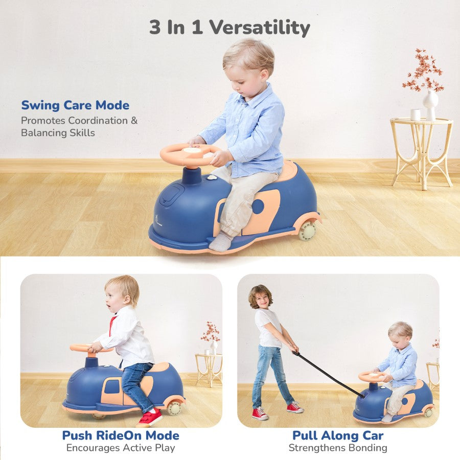 R for Rabbit Iya Iya Caravan Swing car – 3-in-1 Multipurpose Ride-On with PU LED Wheels