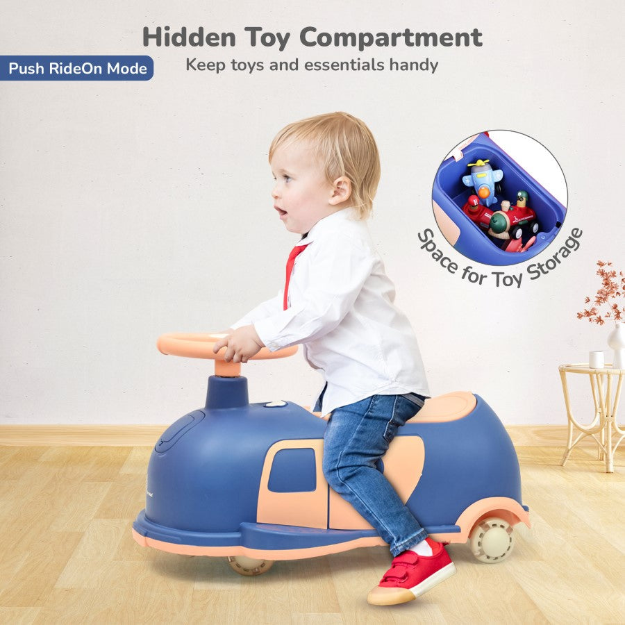 R for Rabbit Iya Iya Caravan Swing car – 3-in-1 Multipurpose Ride-On with PU LED Wheels