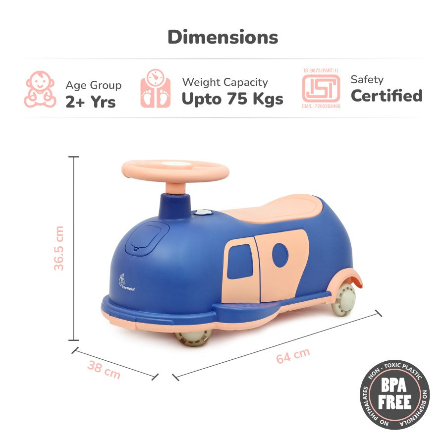 R for Rabbit Iya Iya Caravan Swing car – 3-in-1 Multipurpose Ride-On with PU LED Wheels