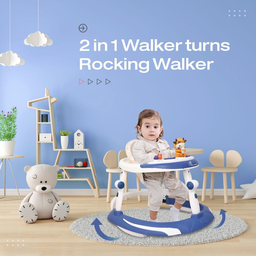 R for Rabbit Little Feet Plus Walker - Detachable Toy Bar/Meal Tray With Music & Light, 3 Level Height/ 4 Level Seat Adjustment, 2-in-1 Walker cum Rocker