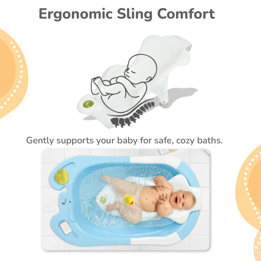 R for Rabbit Bubble Double Snowy: 2-in-1 Baby Bath Tub with Ergonomic Sling