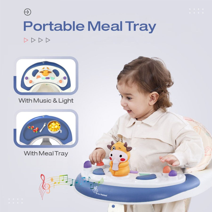 R for Rabbit Little Feet Plus Walker - Detachable Toy Bar/Meal Tray With Music & Light, 3 Level Height/ 4 Level Seat Adjustment, 2-in-1 Walker cum Rocker