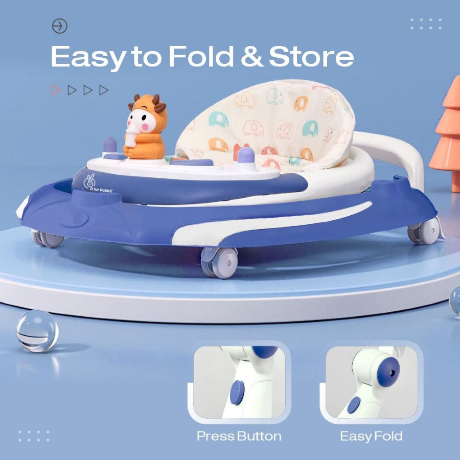 R for Rabbit Little Feet Plus Walker - Detachable Toy Bar/Meal Tray With Music & Light, 3 Level Height/ 4 Level Seat Adjustment, 2-in-1 Walker cum Rocker