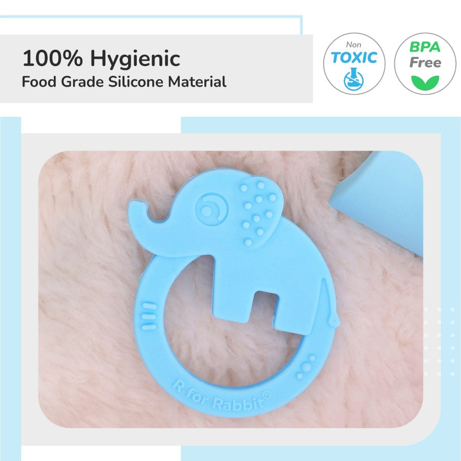 R for Rabbit Tiny Bites Zoobie Baby Silicone Teethers Pack of 1 Crocodile, Rabbit, and Elephant