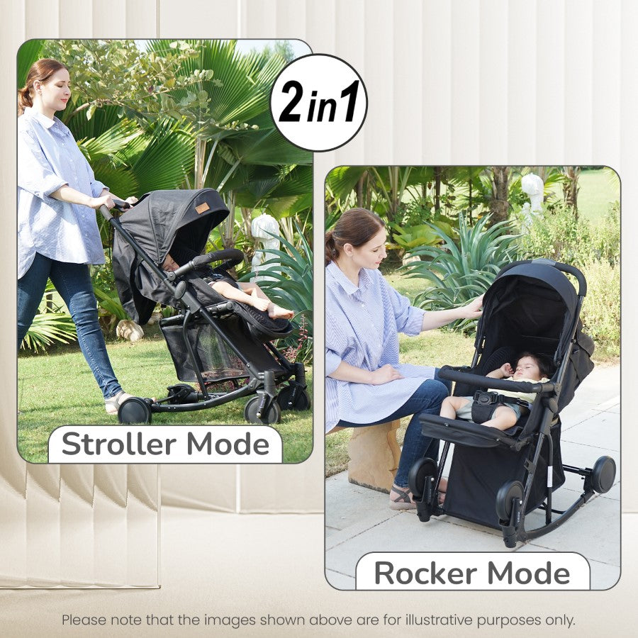 Rock N Roll - 2 In 1 Baby Stroller Cum Rocker, Light Weight, Compact Travel friendly, One Hand Fold
