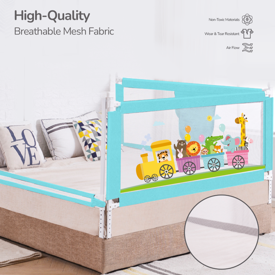 R for Rabbit Safari Bed Rail for Baby With Adjustable Height, Mesh & Storage Pocket