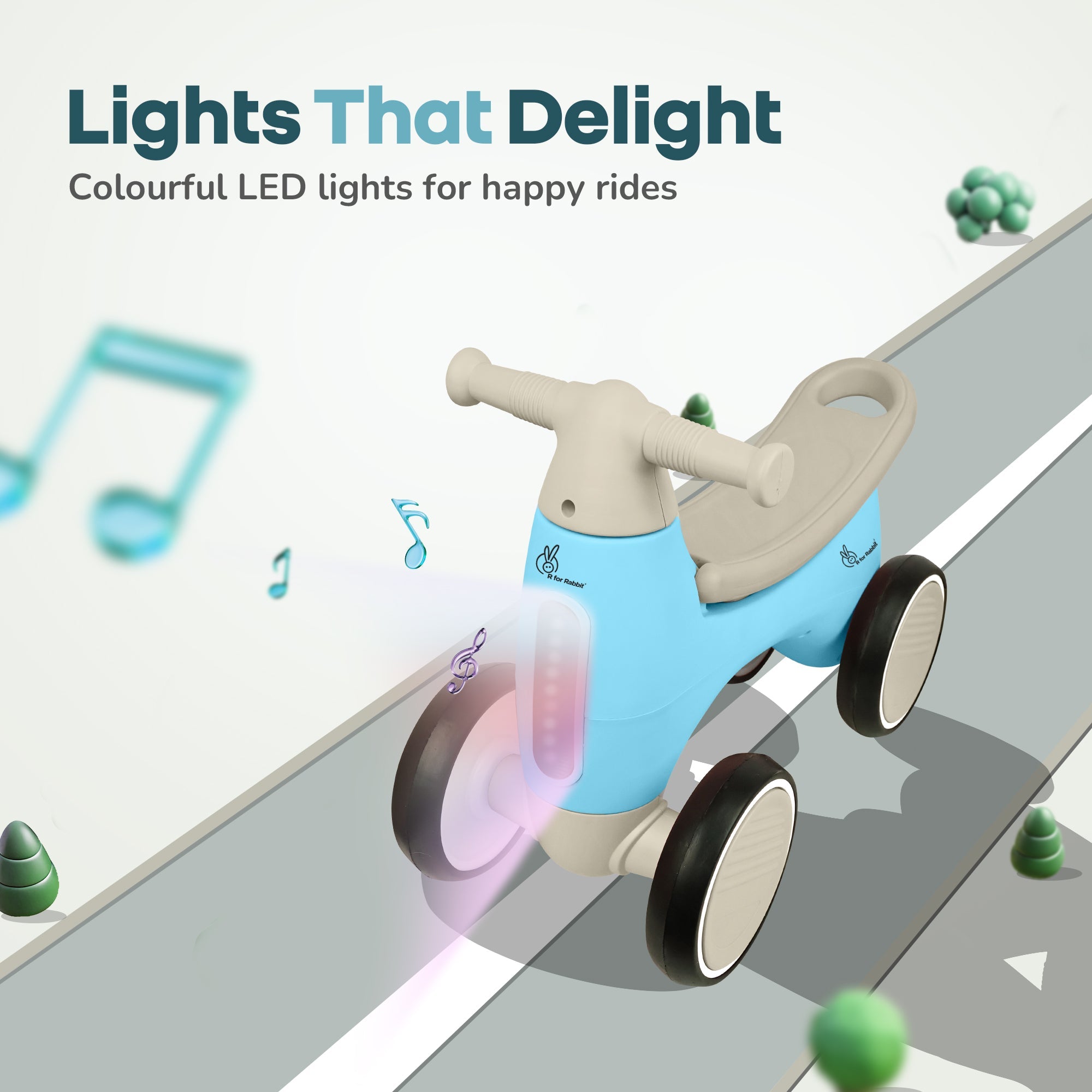 R for Rabbit Speedster Glider Baby Ride On Car – Fun Push Ride with Music, LED Lights, Toy Storage & EVA Wheels