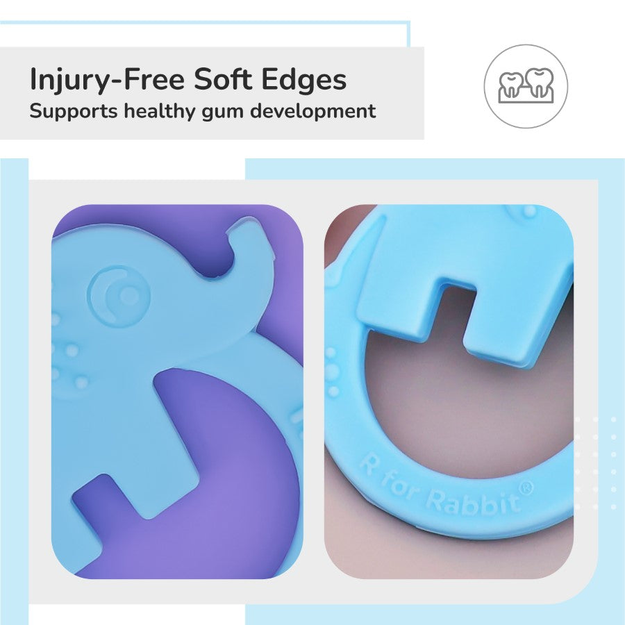 R for Rabbit Tiny Bites Zoobie Baby Silicone Teethers Pack of 1 Crocodile, Rabbit, and Elephant