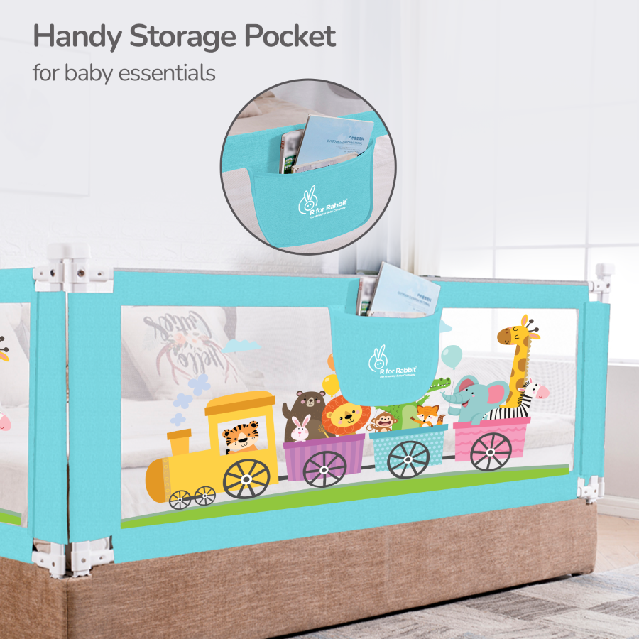 R for Rabbit Safari Bed Rail for Baby With Adjustable Height, Mesh & Storage Pocket