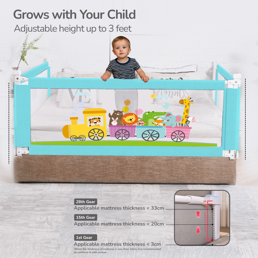 R for Rabbit Safari Bed Rail for Baby With Adjustable Height, Mesh & Storage Pocket