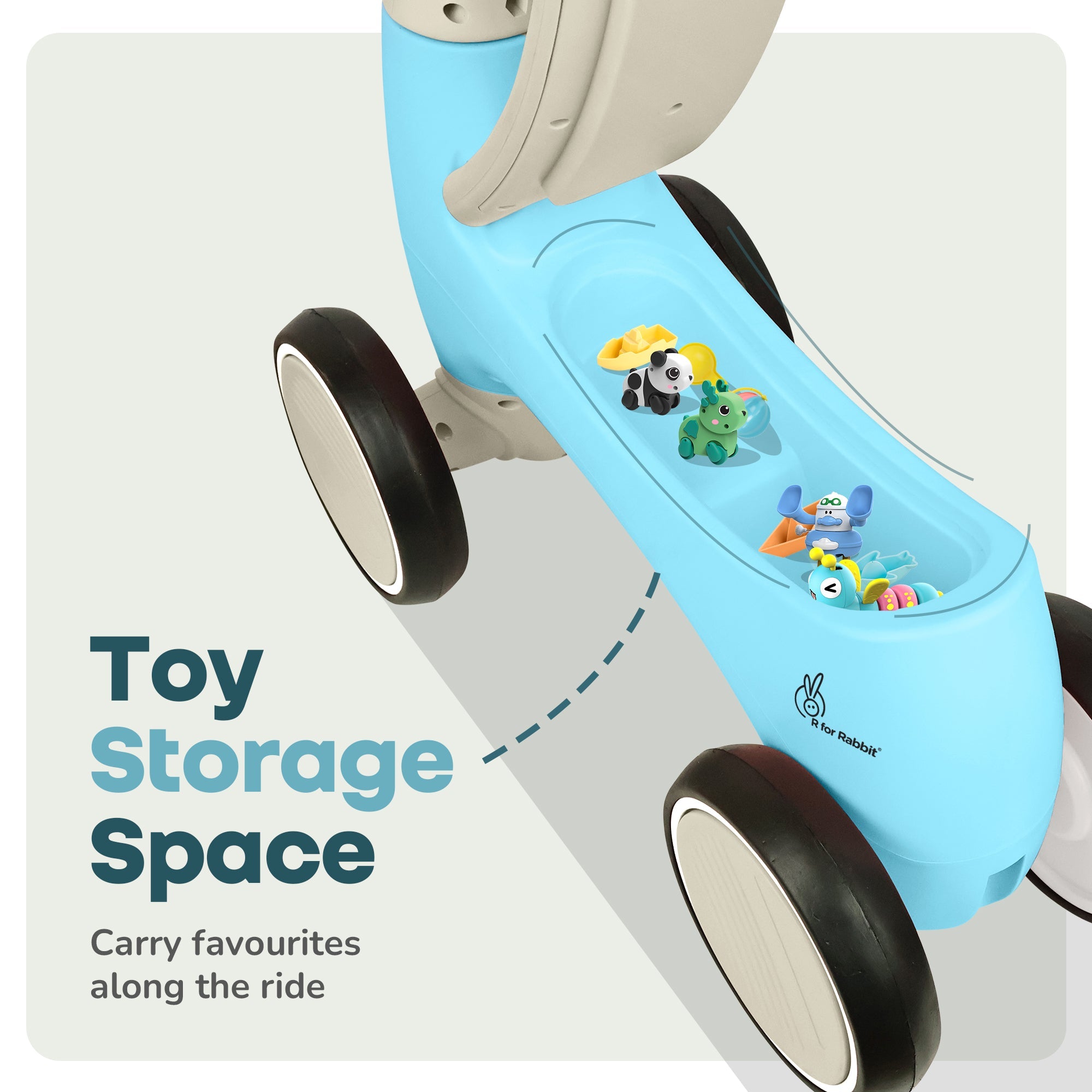 R for Rabbit Speedster Glider Baby Ride On Car – Fun Push Ride with Music, LED Lights, Toy Storage & EVA Wheels
