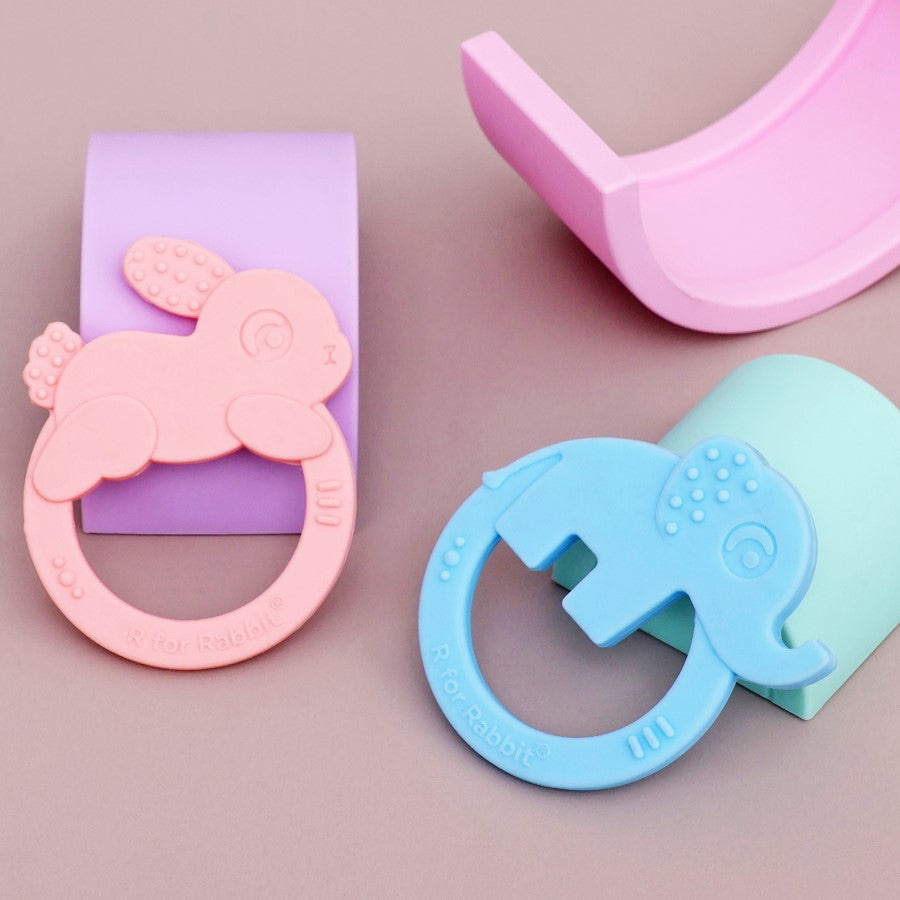 R for Rabbit Tiny Bites Zoobie Baby Silicone Teethers Pack of 2 Elephant and Rabbit, Crocodile and Rabbit