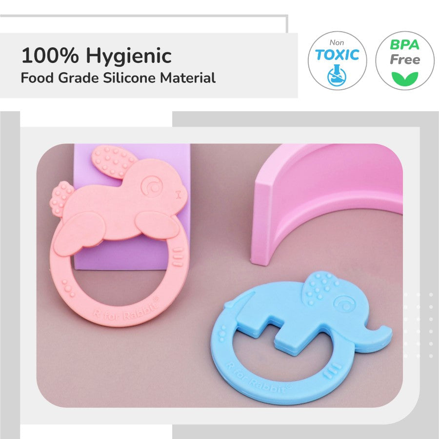R for Rabbit Tiny Bites Zoobie Baby Silicone Teethers Pack of 2 Elephant and Rabbit, Crocodile and Rabbit