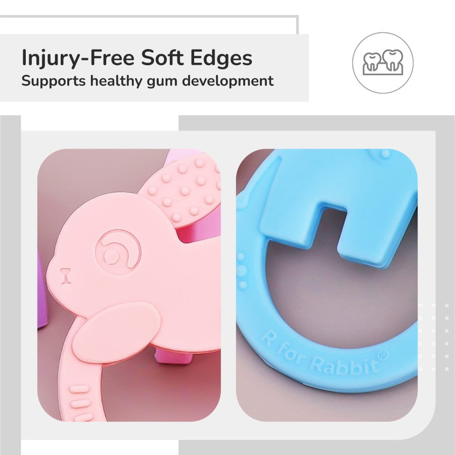 R for Rabbit Tiny Bites Zoobie Baby Silicone Teethers Pack of 2 Elephant and Rabbit, Crocodile and Rabbit