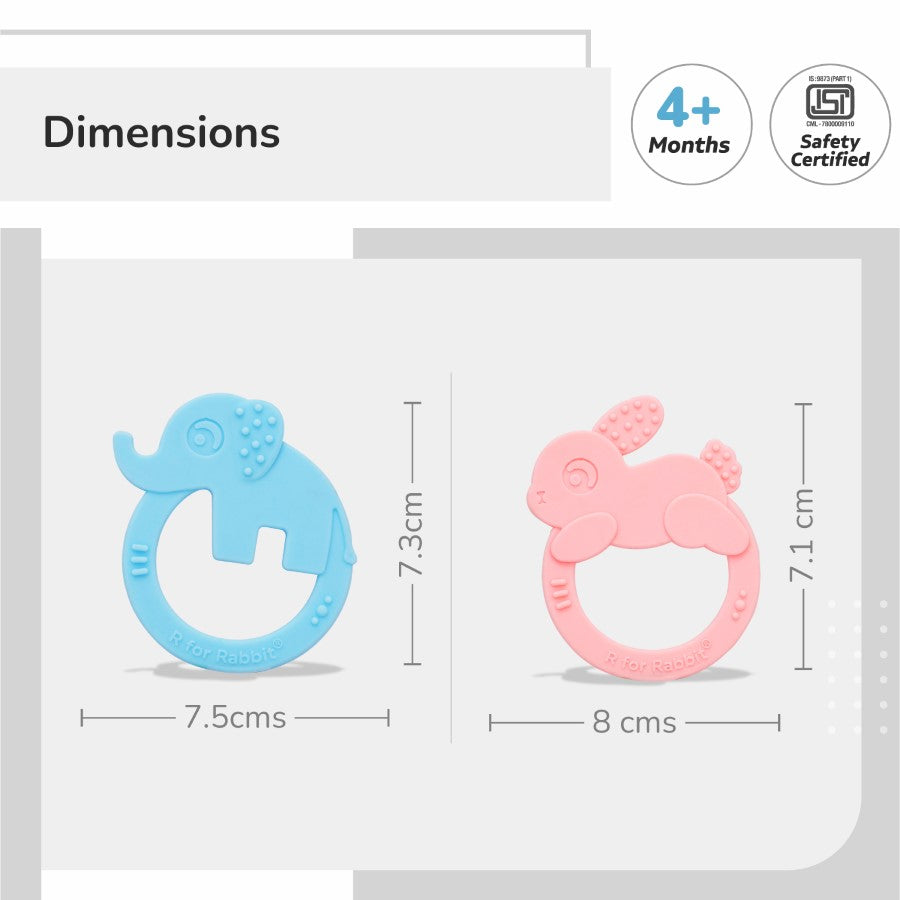 R for Rabbit Tiny Bites Zoobie Baby Silicone Teethers Pack of 2 Elephant and Rabbit, Crocodile and Rabbit