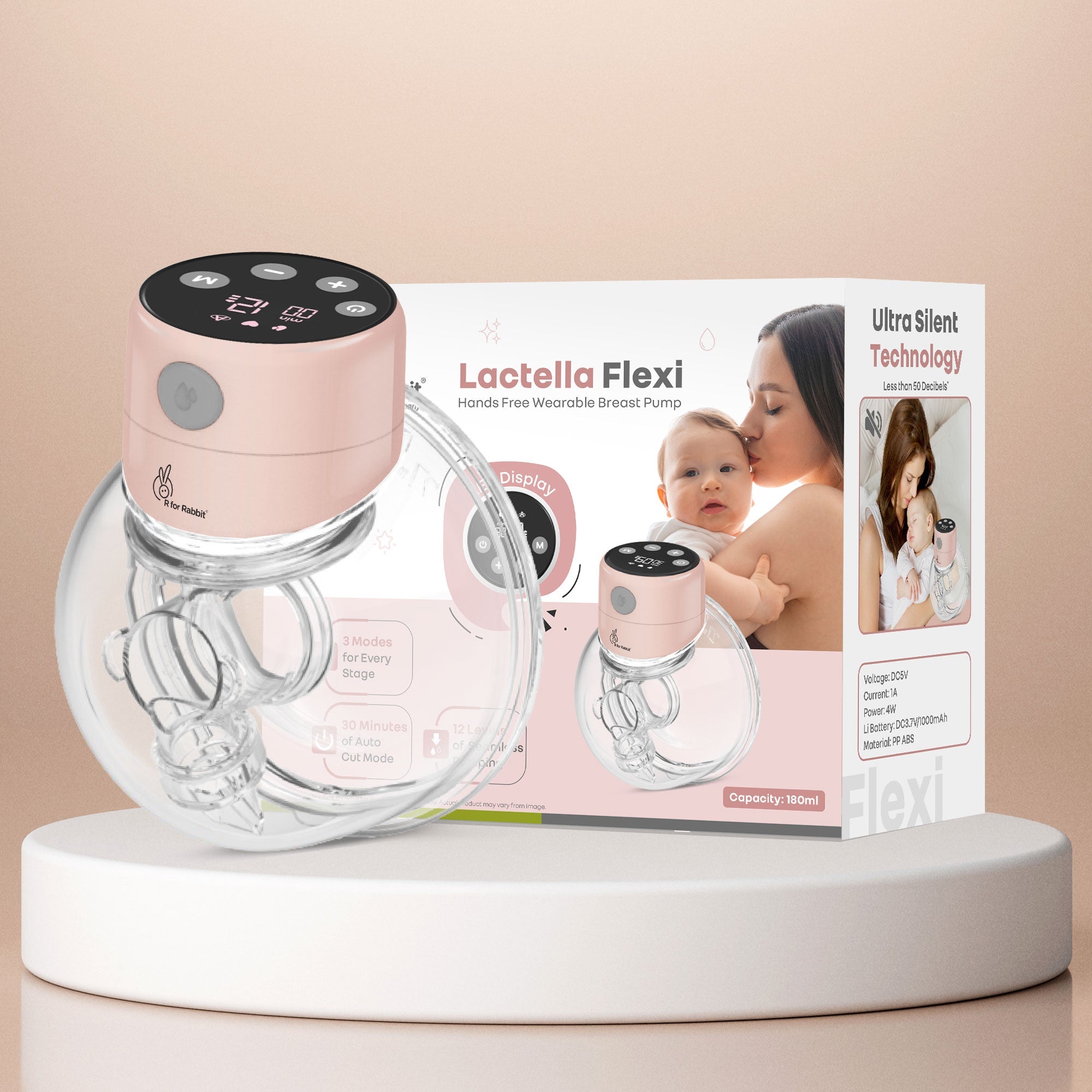R for Rabbit Lactella Flexi Breast Pump - Hands-Free & Rechargeable with 180ml Milk Container