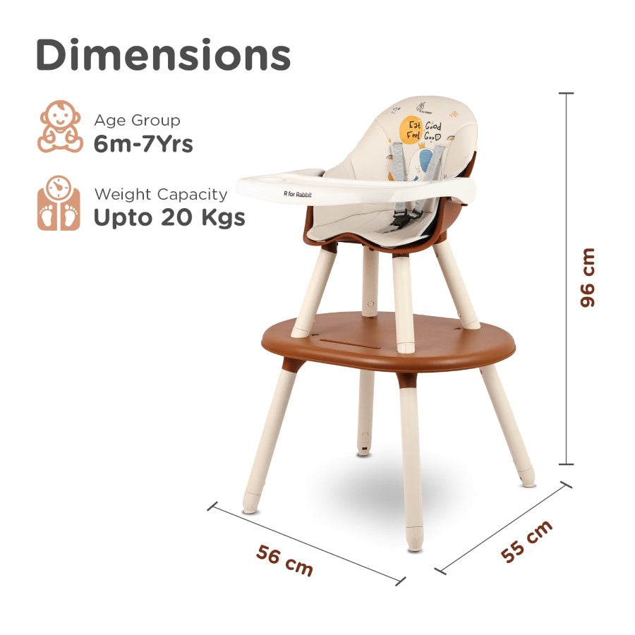 R for Rabbit Cherry Berry Tusky High Chair For Kids 3-in-1 Convertible with Detachable & Adjustable Food Tray